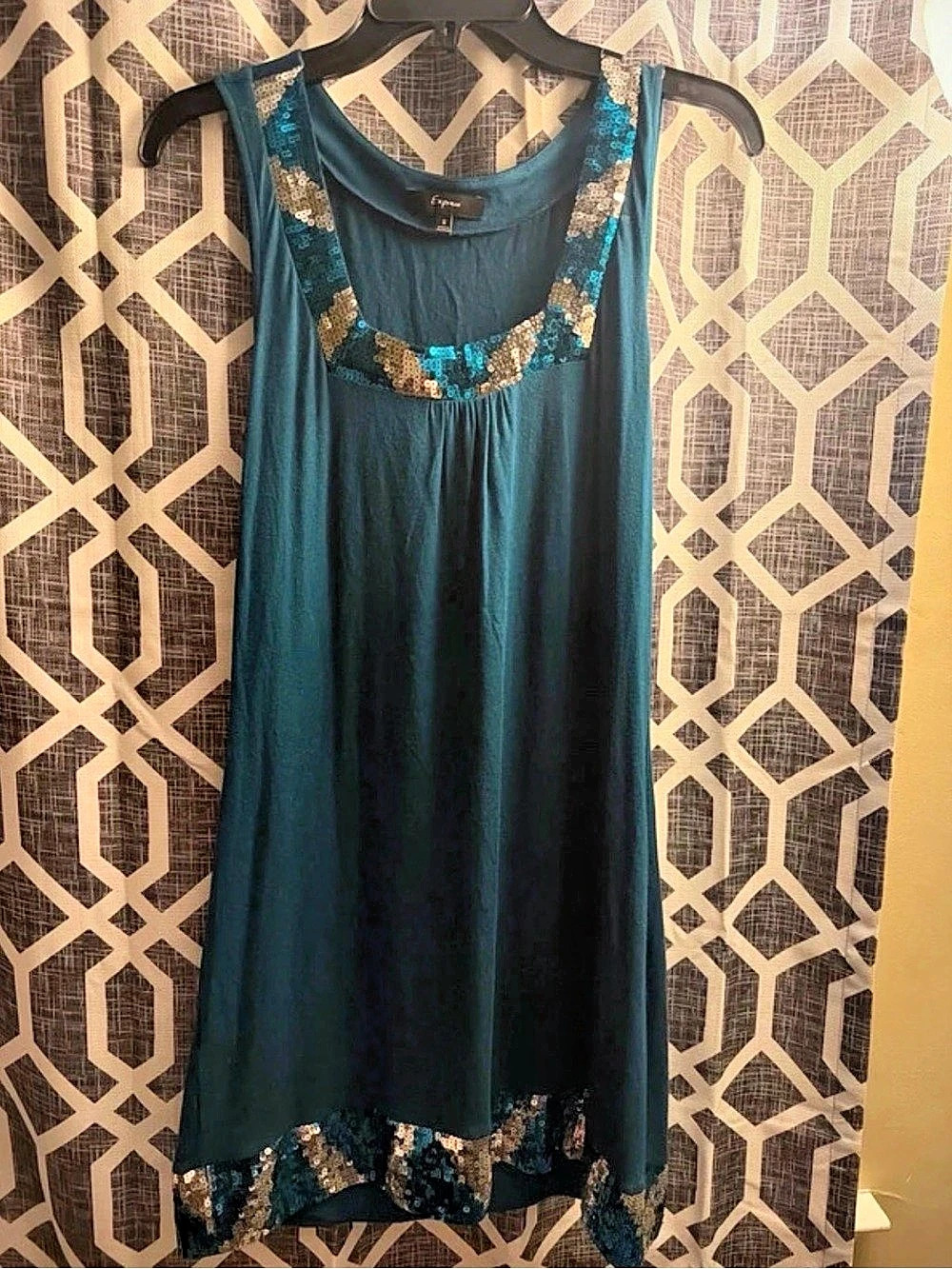 Express Sequin Trim Maxi Dress in Blue & Gold Size Small Like New